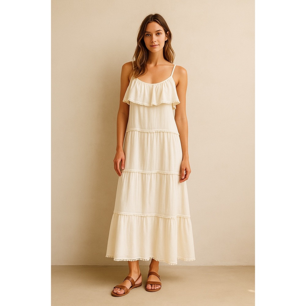 Show Me Your Mumu Ambrose Midi Dress Women's M Cream Ruffle Bridal Shower Boho